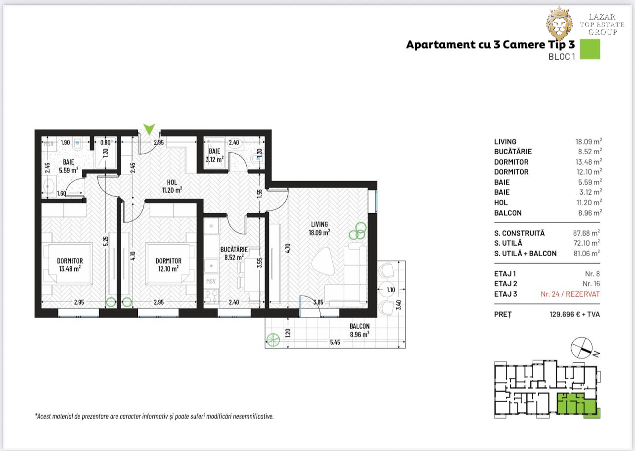 Apartament 3 camere Nou Direct Dezvoltator