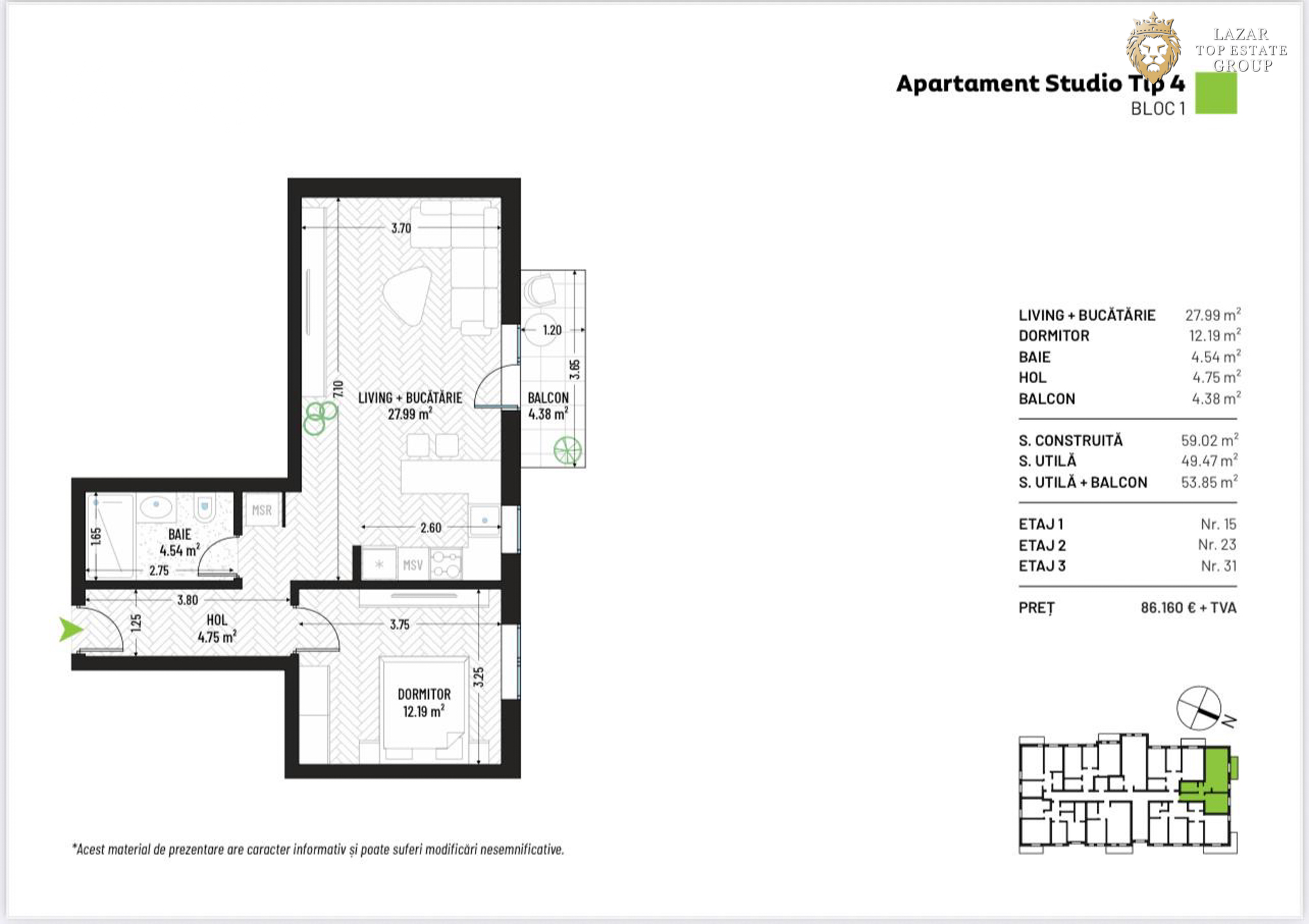 Apartament Tip Studio Nou de vanzare – complex rezidential