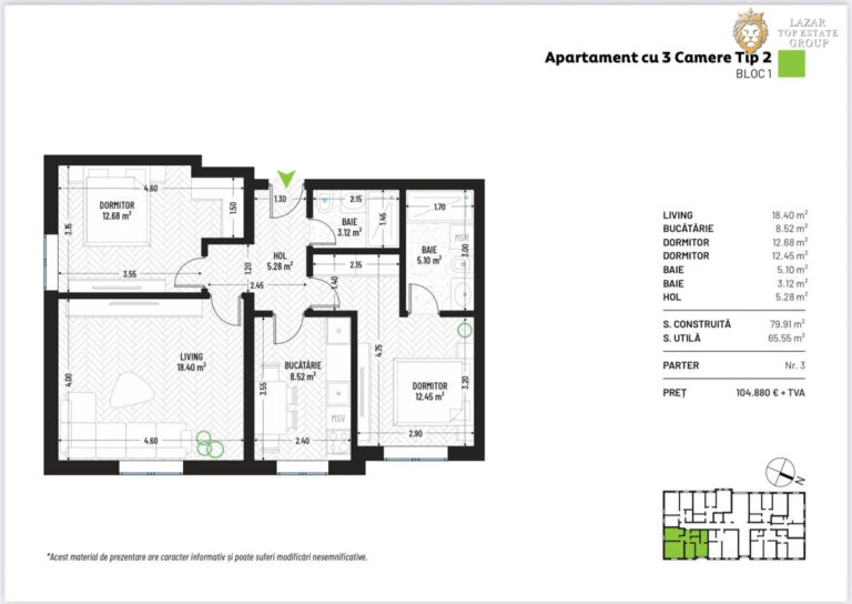 Apartament 3 camere Nou Direct Dezvoltator