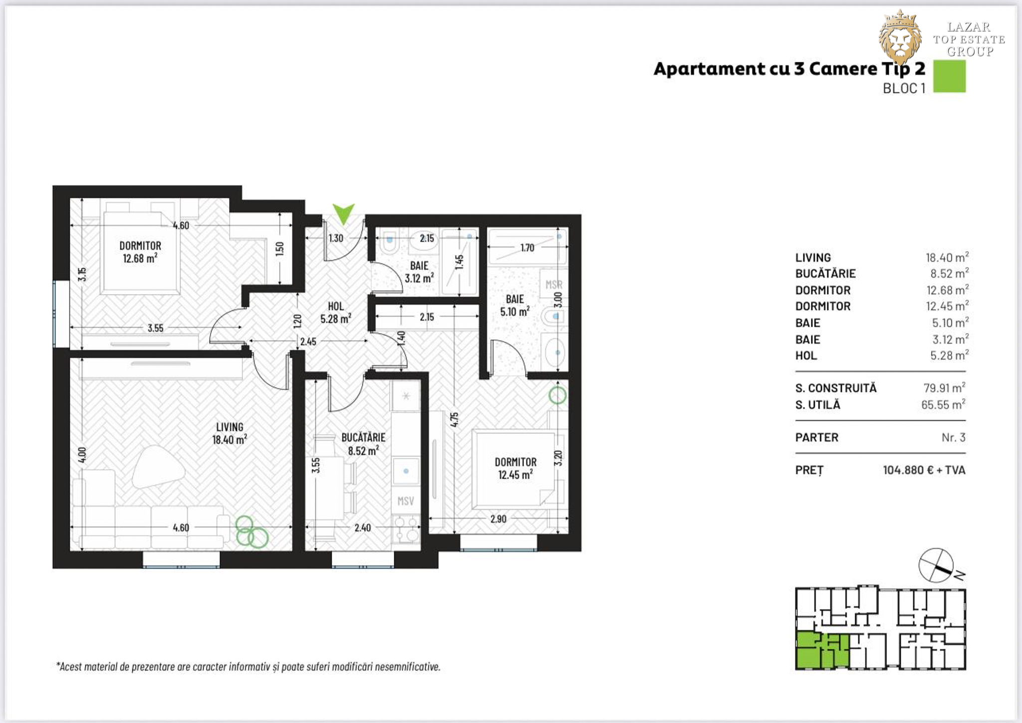 Apartament 3 camere Nou Direct Dezvoltator
